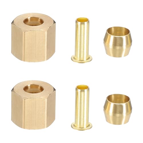 PATIKIL 90Pcs Brass Compression Fittings Assortment Kit, 1/4" Compression Sleeves Ferrules Inserts Nuts for Connecting Air, Fuel, Water, Oil and Inert Gases