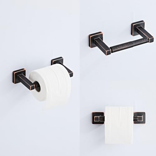 Bathroom Hardware Set 4 Pieces,Oil Rubbed Bronze Towel Bar Set Stainless Steel Wall Mounted, Includes 16In Hand Towel Bar, Towel Ring, Robe Towel Hooks,Toilet Paper Holder, Bathroom Towel Rack Set - color: Oil Rubbed Bronze-4pcs, size: 16Inch
