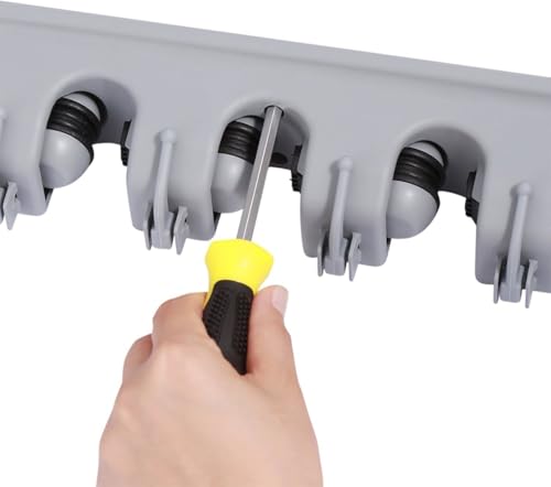 TOGU 2 Pack Mop and Broom Holder Wall Mounted 4 Position Storage Rack with 5 Retractable Hooks Holds up to 9 Tools Utility Weatherproof Holder for Garage Storage Systems Broom Organizer,Gray