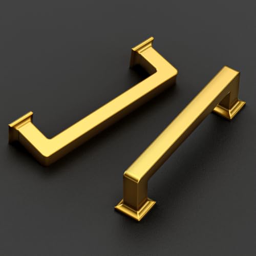 Amerdeco 10 Pack Heavy Duty Solid Zinc Alloy Vibrant Brushed Moderne Brass Cabinet Pulls 3.75" Hole Centers(96mm) Polished Brass Handles Suitable for Kitchen Bathroom Drawers Handles 3818 - color: Vibrant Brushed Moderne Brass, size: 3.75" Hole Center