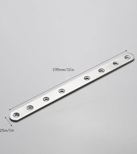 4 Pack Flat Mending Plate for Wood, Stainless Steel Straight Brackets Flat Repair Fixing Wood Brace Joining Plates Connector with Fixing Screws (4, One line shape12in) - size: One Line Shape 12 in
