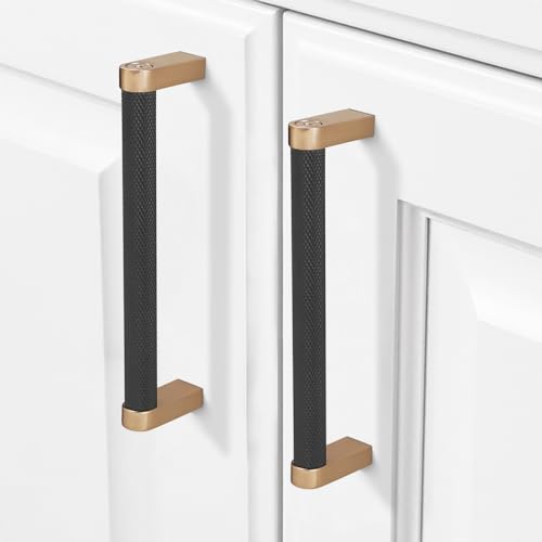 10 Pack 5Inch(128mm) Kitchen Cabinet Handles Black and Champagne Bronze Knurled Cabinet Pulls Black Drawer Pulls Kitchen Hardware - color: Black And Champagne Bronze, size: 5'' Hole Center(128mm)