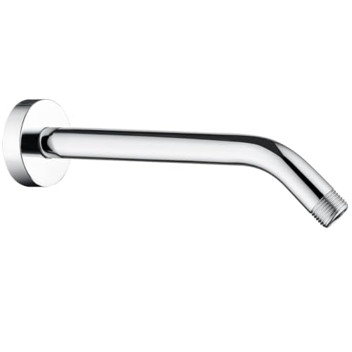 BRIGHT SHOWERS Shower Arm with Flange 10 Inches Solid Brass Shower Head Extension Arm, Wall Mounted Shower Pipe Arm for Rainfall Shower Head and Handheld Showerhead, Chrome - color: Chrome, style: Basic 10 Inch