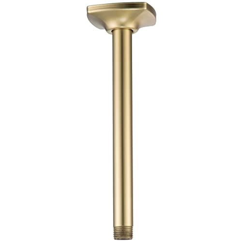 Shower Arm with Flange 8 Inches Ceiling Mount Straight Arm Ceiling-Mounted High Pressure Rain Brushed Gold,SW-91038-8BG. - color: R-angle Square Flange-8" Brushed Gold