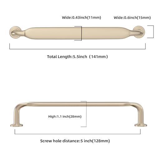 10 Pack 5 Inch Cabinet Pulls Brushed Brass Kitchen Cabinet Handles Zinc Alloy Drawer Pulls Solid Cabinet Hardware - color: Brushed Brass, size: 5'' Hole Center(128mm)