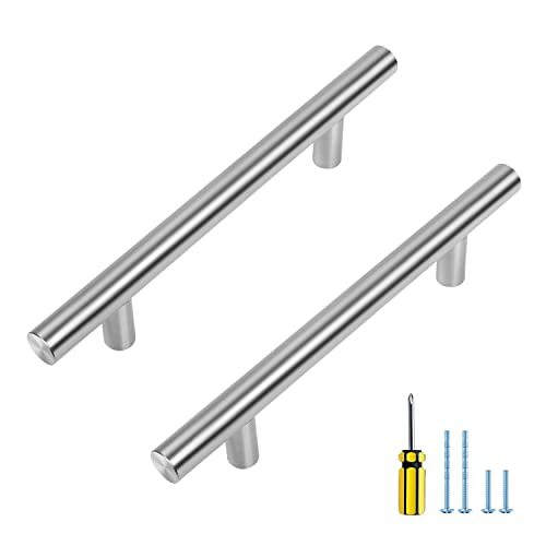 Ravinte Brushed Nickel Cabinet Handles, 30 Pack Drawer Pulls, 4 in | 6-3/8in Overall Lenghth, T Bar Pull, Smooth Grip, Kitchen Hardware Upgrade, For Cabinets, Drawers, Cupboards, Dressers - size: 4 Inch Hole Centers