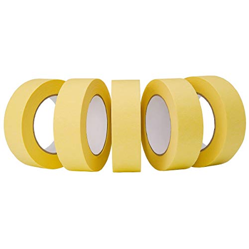 Lichamp 5-Pack Automotive Refinish Masking Tape Yellow 36mm x 55m, Cars Vehicles Auto Body Paint Tape, Automotive Painters Tape Bulk Set 1.4-inch x 180-foot x 5 Rolls - size: 1.42 inches