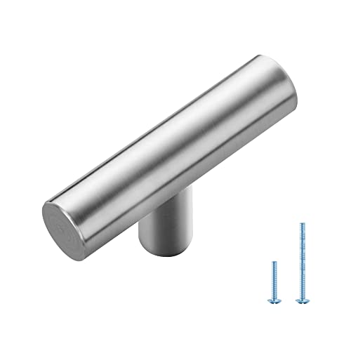 1 Pack Brushed Nickel T Bar Cabinet Knobs 2in Dresser Knobs Single Hole | Brushed Nickel Finish, Solid Metal, Easy Install, Screws Included, Hardware, Kitchen, Bathroom, Drawers, Cabinets - color: Brushed Nickel, size: 1 Pack, style: Round