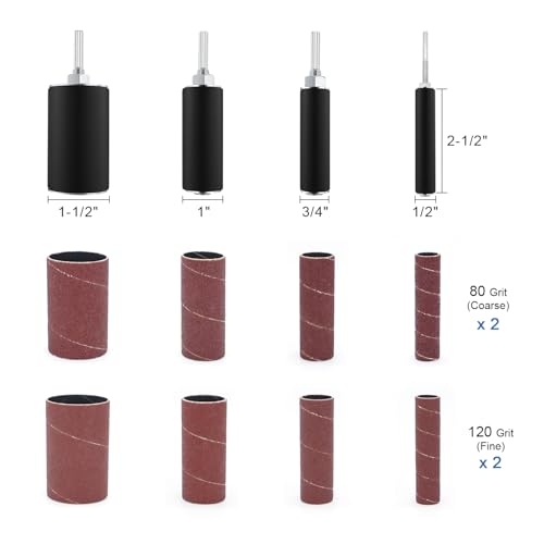 2-1/2’’Sanding Drum and Sleeves Set with 1/4’’, 1/8’’Shank and Sandpaper Cleaning Stick-Eraser, Drill Sanding Kit for Sanding Polishing Multiple Materials Wood Fiberglass Metal, 80, 120 Grit-21PCS - size: Length: 2-1/2'' (sanding drums & sleeves)