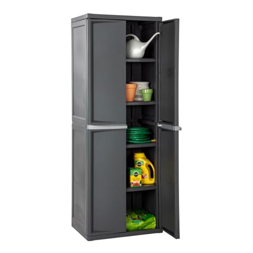 Sterilite 4 Shelf Cabinet, Lockable Utility Storage, Gray