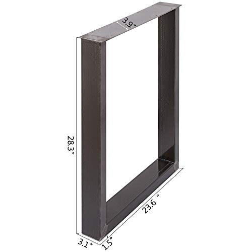VEVOR Set of 2 Steel Table Legs, 28”Height 23”Wide Dining Table Legs,Heavy Duty 3.1" Square Box Section Square Table Legs, 28x23x3.1 Inch Black Industrial Country Style Metal Dining Legs - size: 28"H x 23"W, style: Square