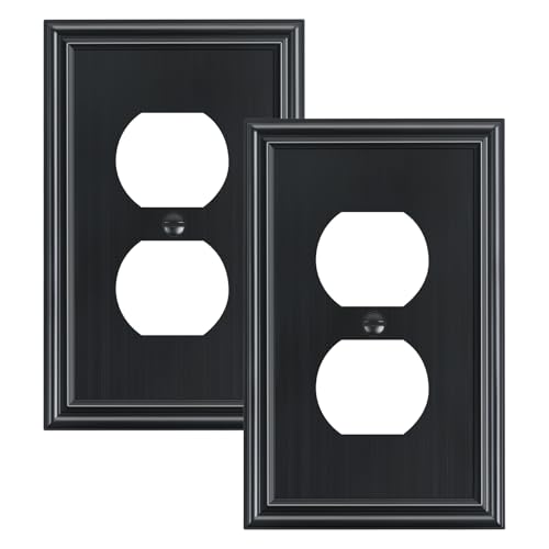 2-Pack Zinc Alloy Single Duplex Outlet Cover Plate, Solid Receptacle Cover - color: Black, size: 1 Duplex 2PK