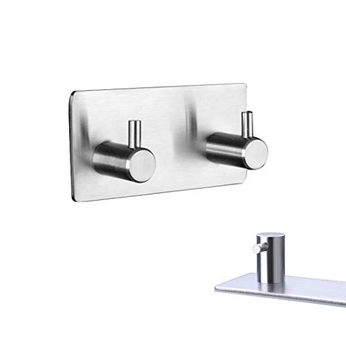 Self Adhesive Stainless Steel Hooks, Wall Mount Heavy Duty Hanger - color: 2 hooks