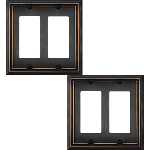 OKAWYC Double Decorator Light Switch Cover Adler Metal Wall Plate, 2-Pack Aged Bronze 2 Gang Double Rocker, for Receptacle Dimmer Switch GFCI Outlet, Switch Cover Decorative Wallplate, Durable - style: 2 Decorator 2PK
