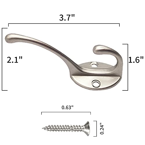 30 Pack Heavy Duty Silvery Dual Coat Hooks for Coat, Bag, Scarf, Hat - color: 30 Pcs Silvery