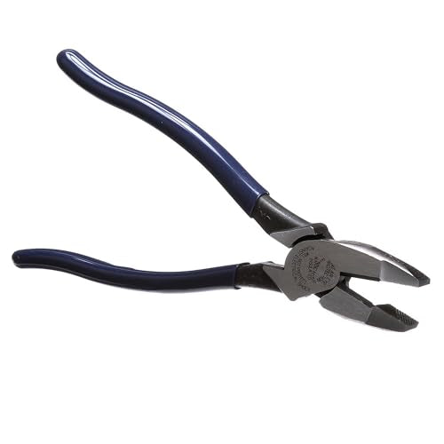 Klein Tools D213-9NETP Lineman's Fish Tape Pulling Pliers, Made in USA, High Leverage Design with Handle Tempering for comfort when Cutting, 9-Inch - style: With Fish Tape Pulling