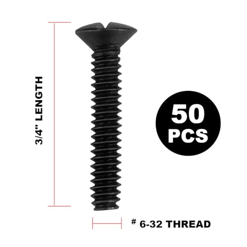 Henne Bery 3/4" Long 6-32 Thread, Oval Head Milled Slot Replacement Wall Plate Screws, 50 Pack, Black - color: Black, size: 3/4",50 Pack