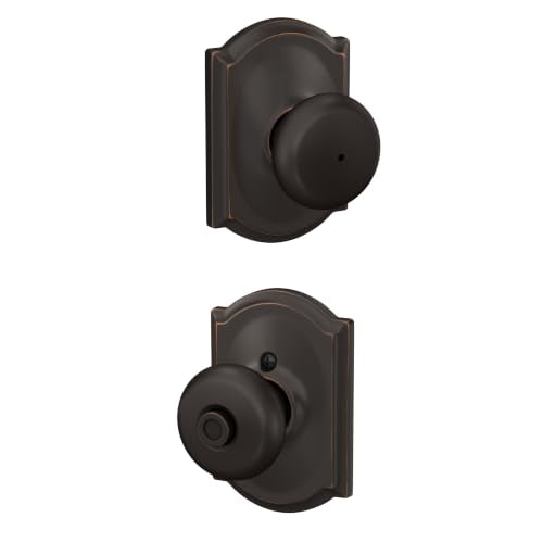 SCHLAGE Plymouth Bed/Bath Privacy Door Handle with Lock, Aged Bronze - color: Aged Bronze, size: Camelot