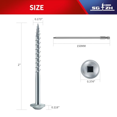 Pocket Hole Screws #8 x 2 Inch (250Pcs) 2lb. Carbon Steel, Zinc Plated, Washer Head, Coarse Thread, Square Drive,150MM Drive Bit Included - color: Zinc Plated, size: #8 x 2"