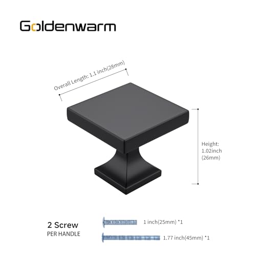 Goldenwarm 5 Pack Black Cabinet Knobs Matte Square Drawer Knobs Black Cabinet Hardware for Kitchen Bathroom Zinc Alloy Handle and Pulls - color: Square Black, size: Single Hole