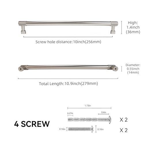 10 Pack 10 Inch(256mm) Brushed Satin Nickel Kitchen Cabinet Handles Knurled Cabinet Pulls Sliver Drawer Pulls Cabinet Hardware Kitchen Handles Drawer Pulls Dresser Handles - color: Brushed Satin Nickel, size: 10" Hole Center