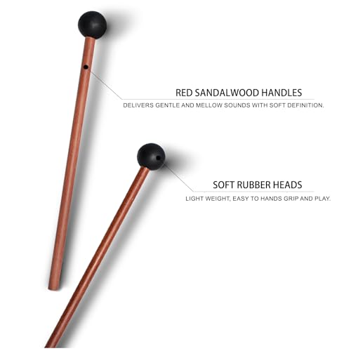 Lidguni Tongue Drum Mallets, Bell Mallets Glockenspiel Sticks, Rubber Xylophone Mallet Percussion with Wood Handle, 8.3", Black