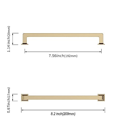 Asidrama 10 Pack 7.5 inch Brushed Brass Kitchen Cabinet Handles | Heavy-Duty Solid Zinc, 2 Screw Sizes, 7.5" Hole Center(192mm), Cupboards, Drawers, Dressers, Furniture, Hardware - color: Brushed Brass, size: 7.5" Hole Center(192mm)