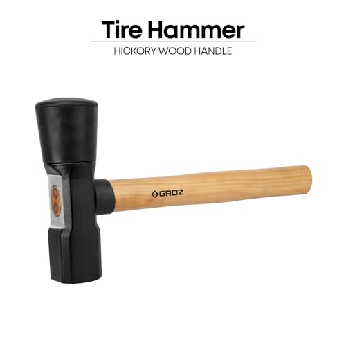 Groz 5.5 lb Tire Service Hammer with 16" US Hickory Handle, Dual Forged Steel and Cured Rubber Head, Non-Marring Lock Ring Tool for Cars Trucks Tractors (34780)