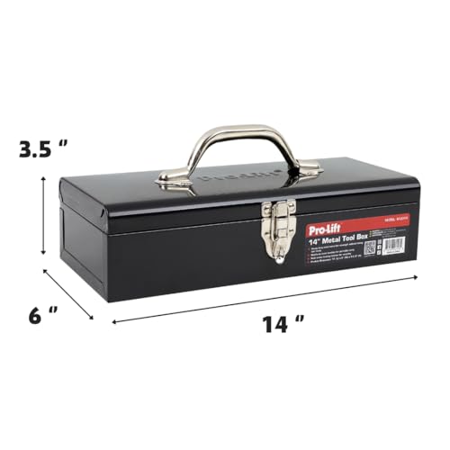 Pro-Lift Steel Tool Box – 14-inch Metal Toolbox Portable with Handle – Heavy Duty Metal Latch Closure Small Carry Storage Box Tools Organizer