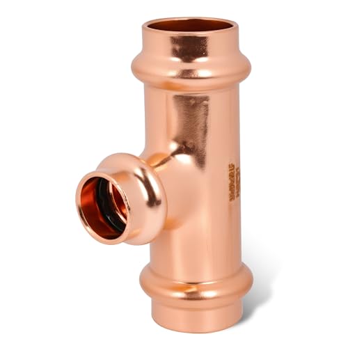 (wdaisy 10 PACK) Copper Press Reducing Tee – 3/4" x 1/2" x 3/4", Press Compatible Copper Fitting, Lead-Free, for Plumbing & Potable Water - size: 3/4" × 1/2" × 3/4" Copper Press Reducing Tee – 10P