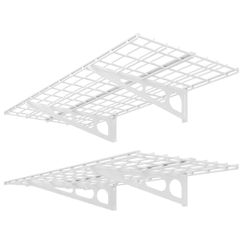FLEXIMOUNTS 2 Pack 2x4ft Garage Shelving Wall Mounted Storage Rack, White - color: White, size: 2 pack-2x4 ft