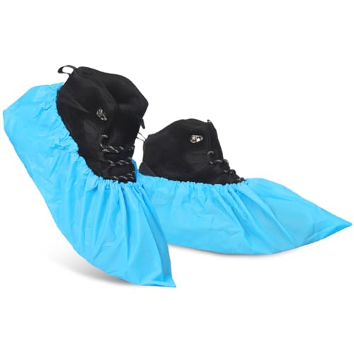 Yeios 100 Pack Waterproof Disposable Shoe Covers CPE Non Slip for Rain Mud