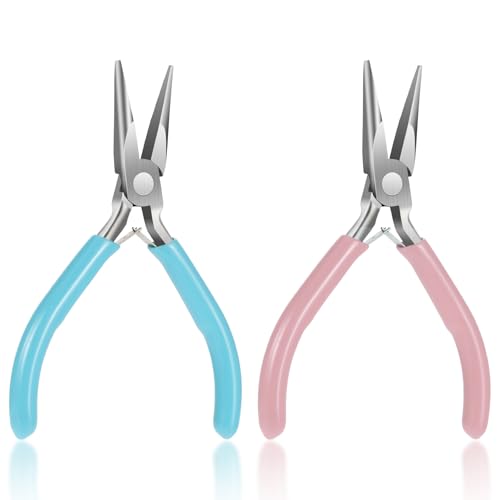 2 Pack Needle Nose Pliers for Jewelry Making, 4.5 Inch Small Needle Nose Pliers Jewelry Chain Nose Pliers Craft Pliers for Wire Bending, Repair, Object Grasping (Blue, Pink) - color: Blue+pink