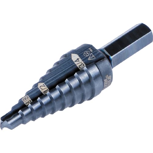 Klein Tools KTSB03 Step Drill Bit Double Fluted #3, 1/4 to 3/4-Inch with Easy-to-Read Markings and Targets, 3/8-Inch Hex Shank - size: 1/4 to 3/4-Inch, style: Standard