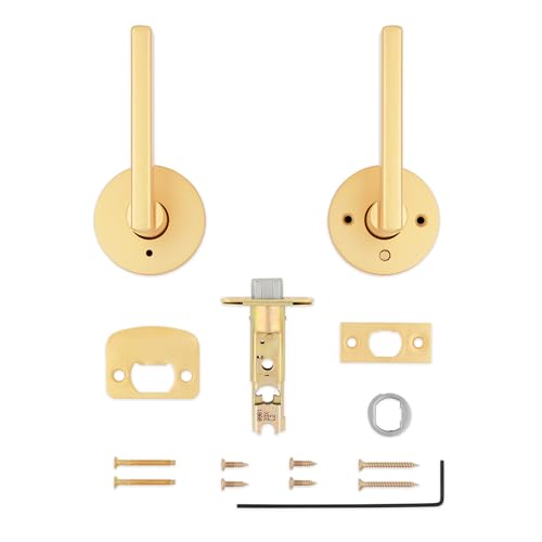 Kwikset 730HFLRDT-4 Halifax Lever with Round Rose Privacy Door Lock with 6AL Latch and RCS Strike Satin Brass Finish - color: Satin Brass, size: 1 Pack