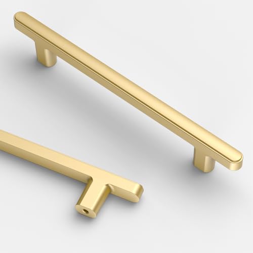 Asidrama 10 Pack 5 Inch(128mm) Brushed Gold Kitchen Cabinet Handles, Cabinet Pulls Kitchen Cabinet Hardware for Cupboard Drawer Pulls - color: Brushed Gold, size: 5" Hole Center, style: 10 Pack
