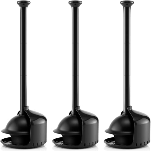 FORASTO 3Pack Toilet Plunger with Holder - Heavy Duty Bathroom Tools - color: Black, size: 3Pack