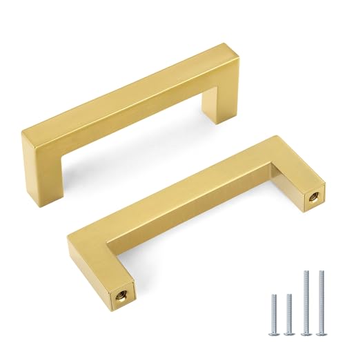 Goldenwarm 5 Pack 3 in Gold Cabinet Handles Square Drawer Pulls - color: Gold, size: 3 Inch Hole Center