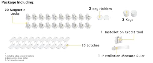 Vmaisi 20 Pack Magnetic Cabinet Locks Baby Proofing and 2 Keys - size: Standard