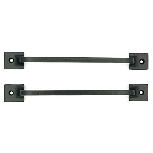 CRAFTSMAN ROAD Black Cast Iron Pull Handles 12 inch (Squared Base, Set of 2) - Cabinet Door Handles, Gate Handle Pull, Barn Door Hardware, Grab Handles (Pack of 2) - size: 12 Inch (Pack of 2)