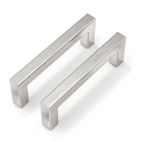 Goldenwarm Brushed Nickel Cabinet Pulls 40 Pack 3-3/4 Inch, Square Drawer Handles, Stainless Steel, Screws Included, Silver Kitchen Hardware for Cupboard Closet Furniture Upgrade - size: 3-3/4In(96MM) Hole Centers