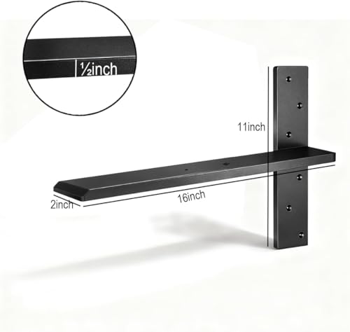 (4-Pack) Hanging T Floating Shelf Bracket, 16" Lx2 W Heavy Duty Steel Knee Wall Hidden Granite Countertop Support Floating Bracket Hardware for Cabinets, Granite, Dishwasher (4 Pack, 16 Inch) - size: 16 Inch, style: 4 PACK