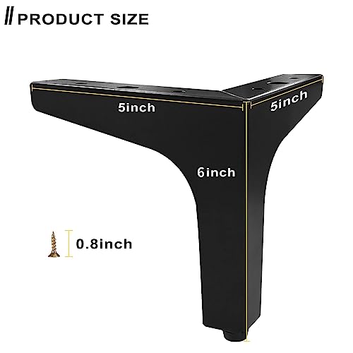 AODIOU Furniture Legs Metal feet: Couch Legs 6 Inch Sofa Cabinet Legs Replacement Black Legs for Furniture Set of 4 - color: Black, size: 6'' / 15cm(4PCS)