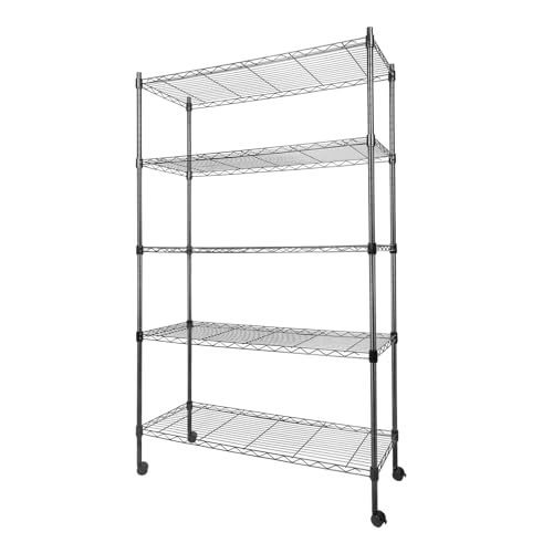 Whitmor 5 Tier Shelving Unit,Metal Storage Shelves, Heavy Duty with 4 Wheels & Adjustable Feet, 400 lbs Capacity per Shelf, Max 2000 lbs Total for Home, Garage, Workshop, 36" L x 14" W x 60" H, Black