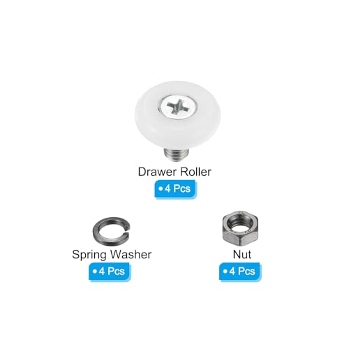 PATIKIL 19mm Drawer Rollers, 4 Set Nylon Positioning Pulleys Small Drawer Pulley Replacement Wheel with Spring Washers and Nuts for File Cabinet Slides, White - size: 19mm