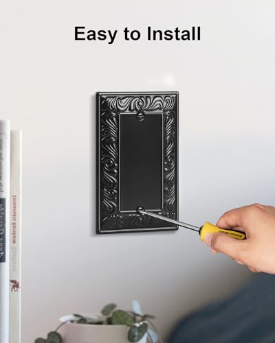 2-Pack Paisley Pattern Blank Outlet Cover Wall Plate,Metal Switch Plates | Decorative Outlet Covers, 1 Gang Wall Plate for Unused Outlets/Switches, Corrosion Resistant, Matte Black - color: Black, size: 1 Blank 2PK