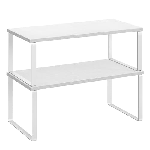 SONGMICS Cabinet Organizer Shelf, Set of 2 Spice Rack, Kitchen Storage - color: Cloud White + Snow White, size: 15.6"w