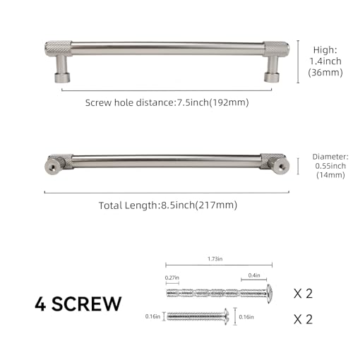 10 Pack 7.5 inch(192mm) Brushed Satin Nickel Kitchen Cabinet Handles Knurled Cabinet Pulls Sliver Drawer Pulls Cabinet Hardware Kitchen Handles Drawer Pulls Dresser Handles - color: Brushed Satin Nickel, size: 7-1/2" Hole Center