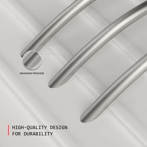 homdiy Solid Brushed Nickel Cabinet Pulls, 5 Inch Silver Arched Drawer Handles, 10 Pack Kitchen Cabinet Hardware, Screws Included for Cupboard Closet Furniture Upgrade - color: Brushed Nickel, size: 5 Inch Hole Centers