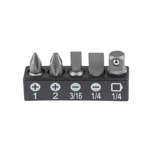 Klein Tools 65200 Ratchet Set, 5-Piece Mini Ratchet Set with Phillips, Slotted, and Adapter for Other Socket Sizes, For Tight Spaces - size: Non-Magnetic